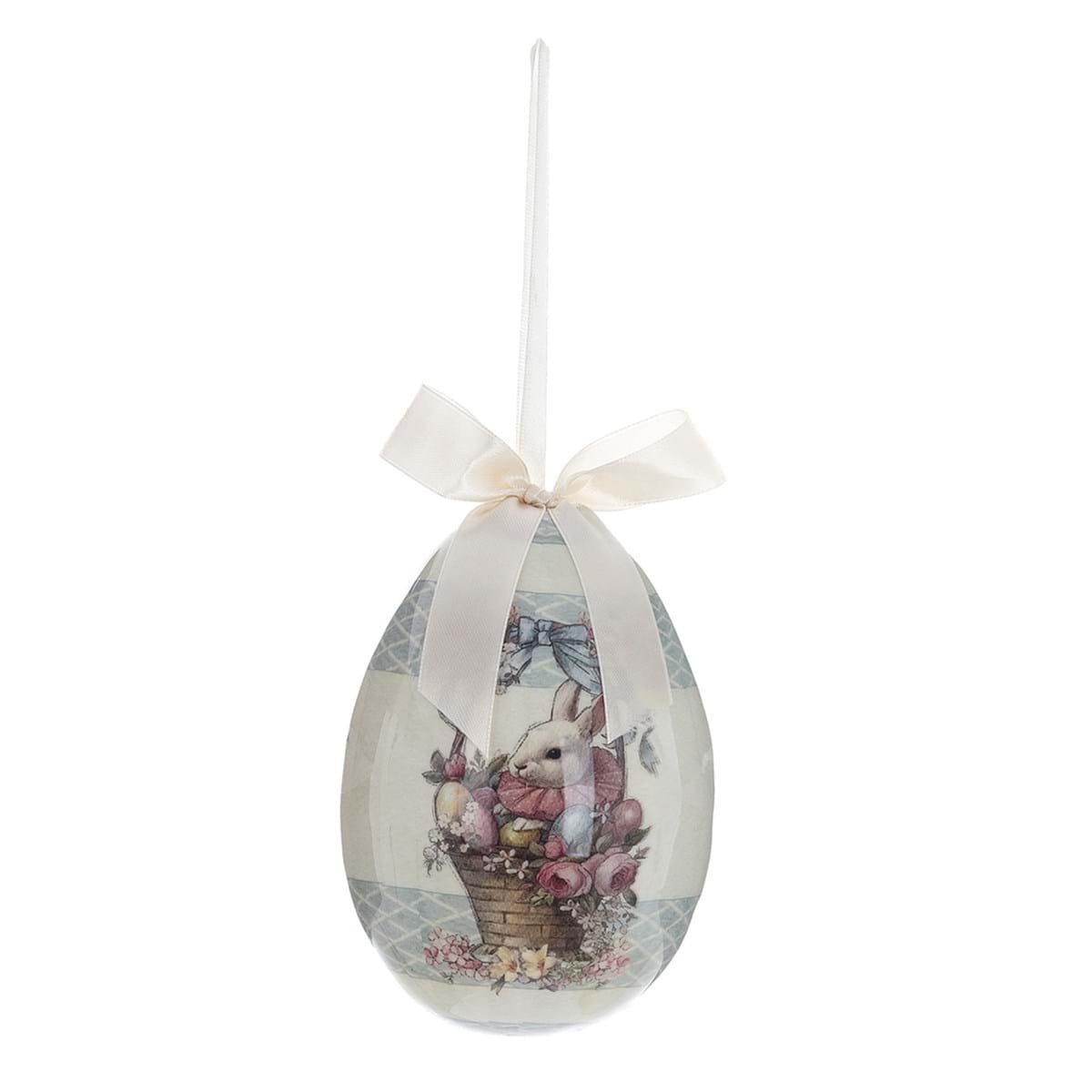 Decorazione uovo di pasqua in plastica - Collezione JOYEUSES PÂQUES - 7x10 cm - Blanc Mariclo